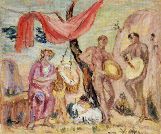 Воспитание Зевса. 1930-е. Картон на оргалите. 41,5х48 см. Государственная Третьяковская галерея