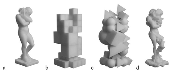 Этапы огранки 3D-фигуры алгоритмом. Quentin Corker-Marin, Alexander Pasko, Valery Adzhiev. «4D Cubism: Modeling, Animation, and Fabrication of Artistic Shapes»