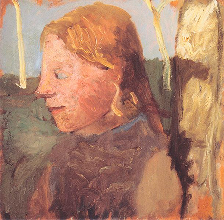 Паула Модерзон-Беккер. Портрет девушки в профиль у ствола березы. Ок. 1904