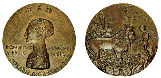 Пизанелло. Медаль в ознаменование второго бракосочетания Леонелло д’Эсте (аверс и реверс). 1441–1444. Бронза; диаметр 10,08