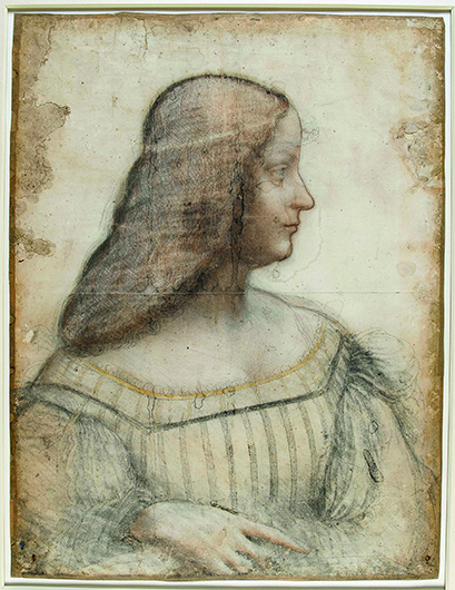 Леонардо да Винчи. Портрет Изабеллы д’Эсте. 1499–1500. Грунтованная белая бумага, черный мел, древесный уголь, сангина, растушевка, пастель; 61×46,5