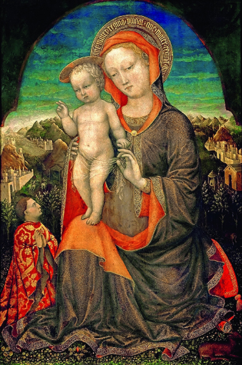 Якопо Беллини. Мадонна с Младенцем и поклоняющимся Леонелло д’Эсте. Около 1450. Дерево, темпера; 60×40