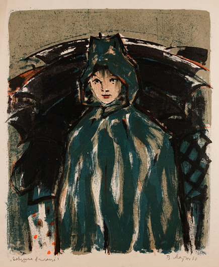 Вера Матюх. Девушка в плаще. 1960. Литография. 62х47