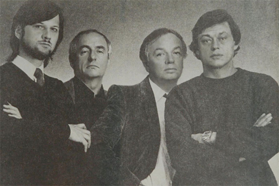 Алексей Рыбников, Марк Захаров, Андрей Вознесенский и Николай Караченцов. 1981